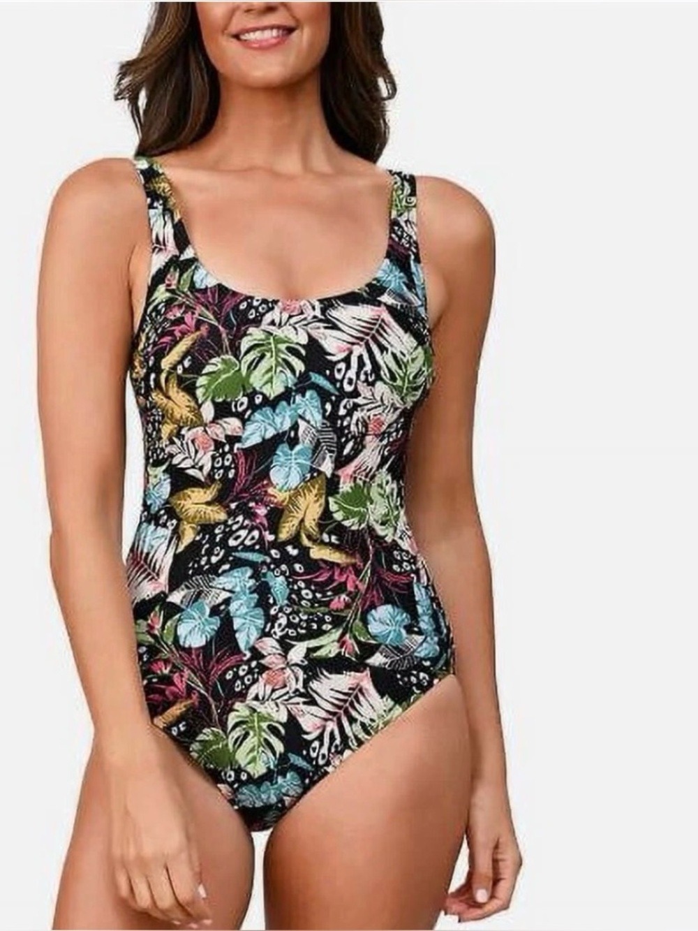 Ocean Pacific Floral Tropical Scoop-Neck Three Strap Back One-Piece Swimsuit